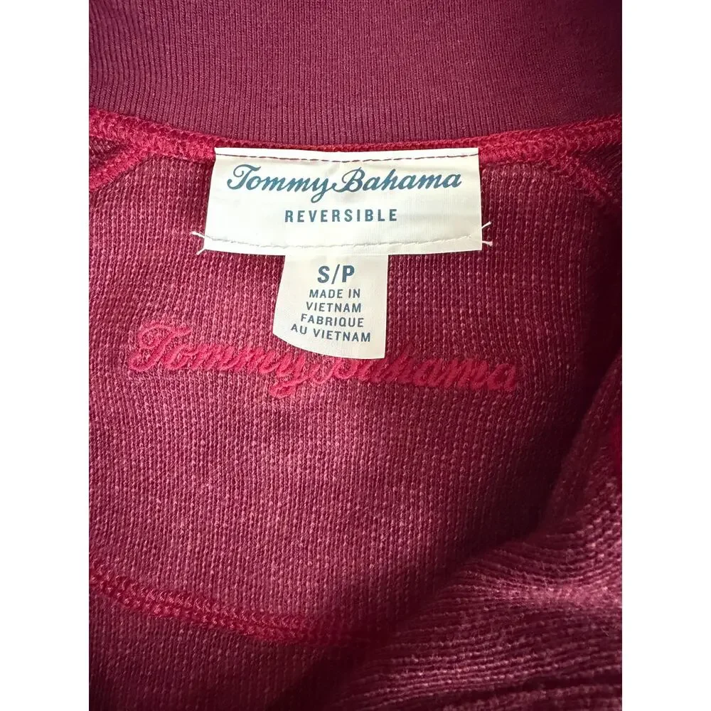 Tommy Bahama Flip Coast Snap Mock neck Reversible burgundy Sweatshirt relaxed -S